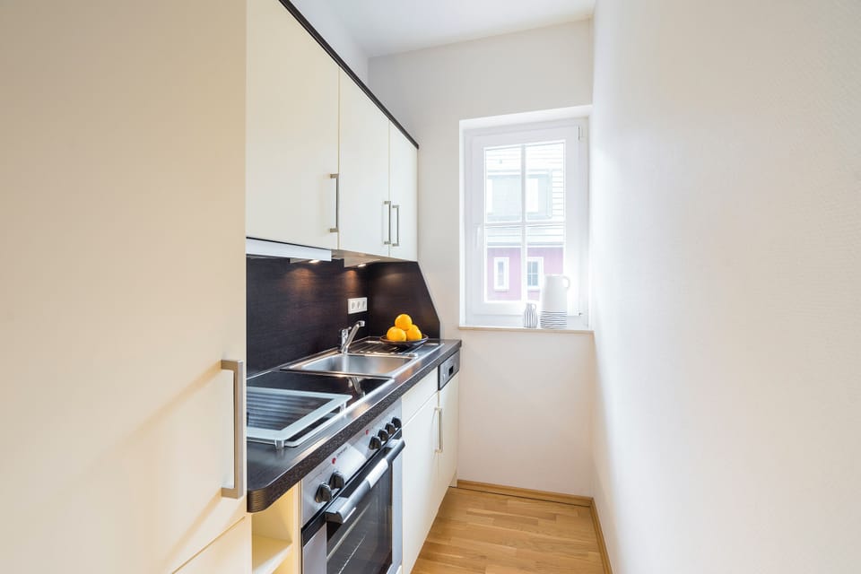 Modern kitchen with bright walls and appliances