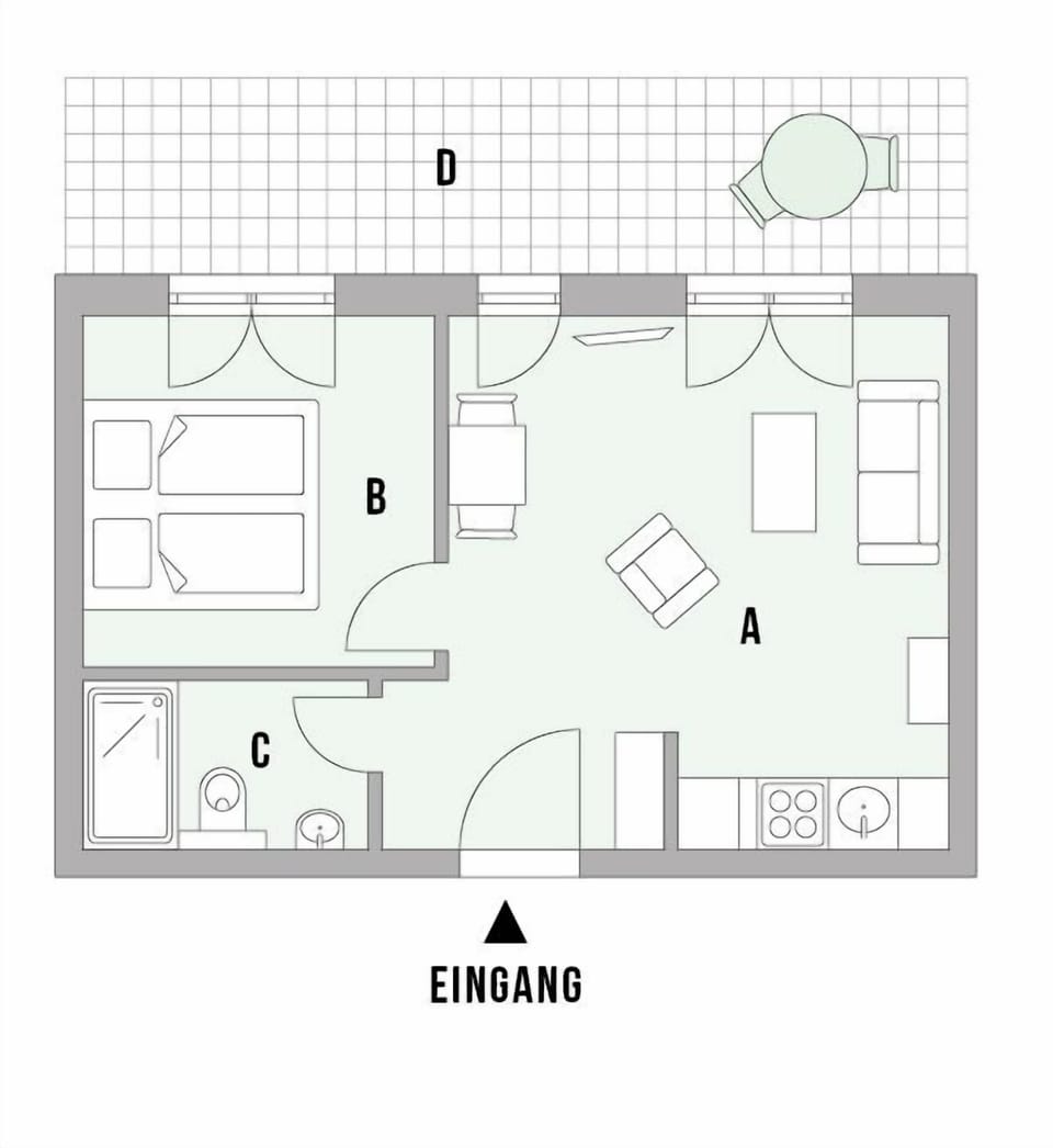 Floor Plan of Vacation Apartment with Living Area and Terrace