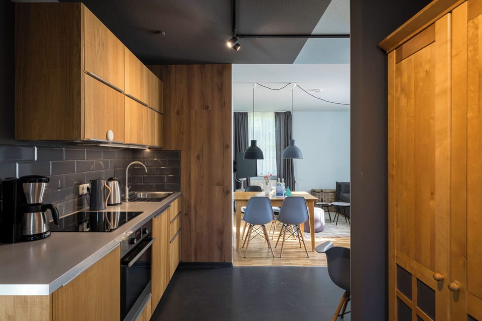 Modern Kitchen with Wooden Cabinets and Appliances