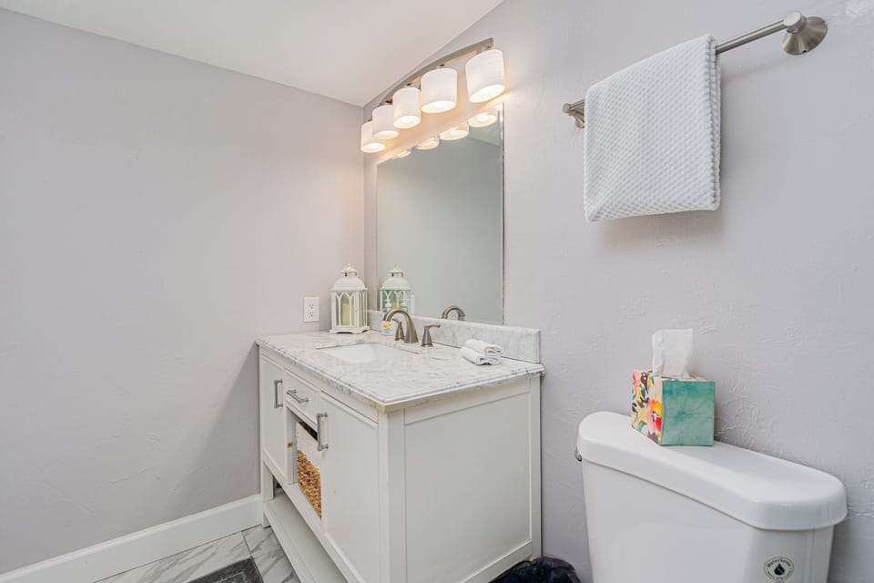 Low-ledge walk-in shower with adjustable, handheld shower head
