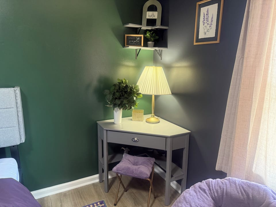 Quiet spot with natural light, perfect for work or planning your day.