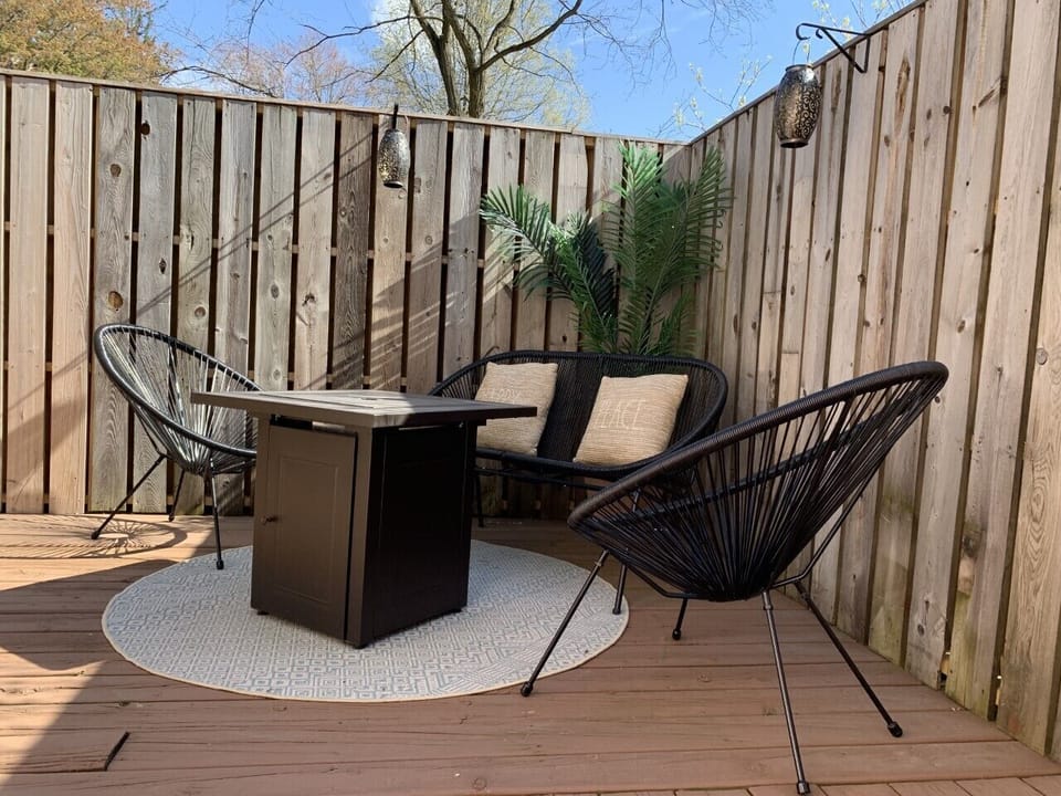 Comfortable patio seating makes it easy to kick back and savor the moment.