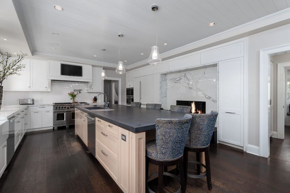 Kitchen with gas fireplace