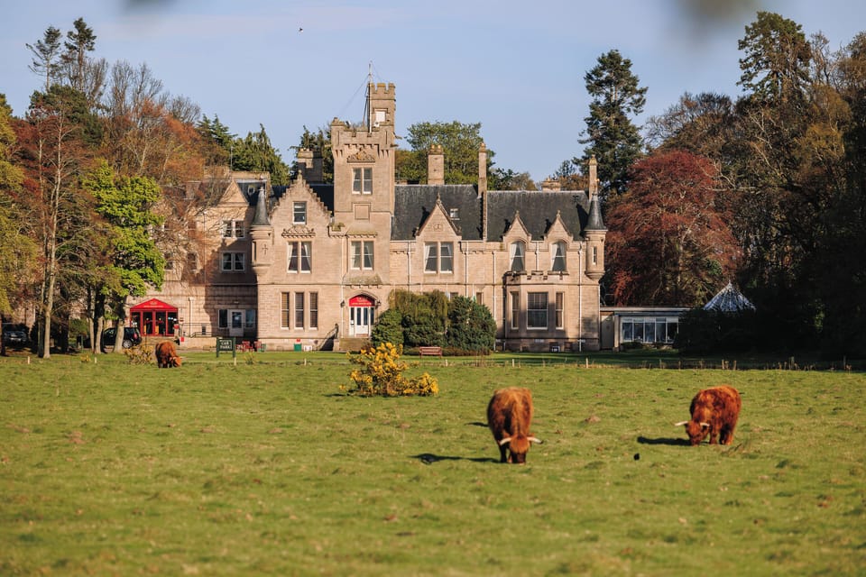 Step onto open lawns with the castle rising ahead.