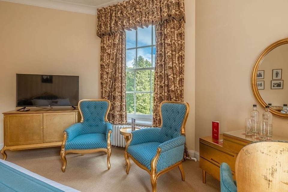 Sip a quiet drink at the vanity after a day out.