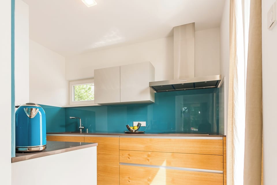 Modern kitchen with wood and glass elements