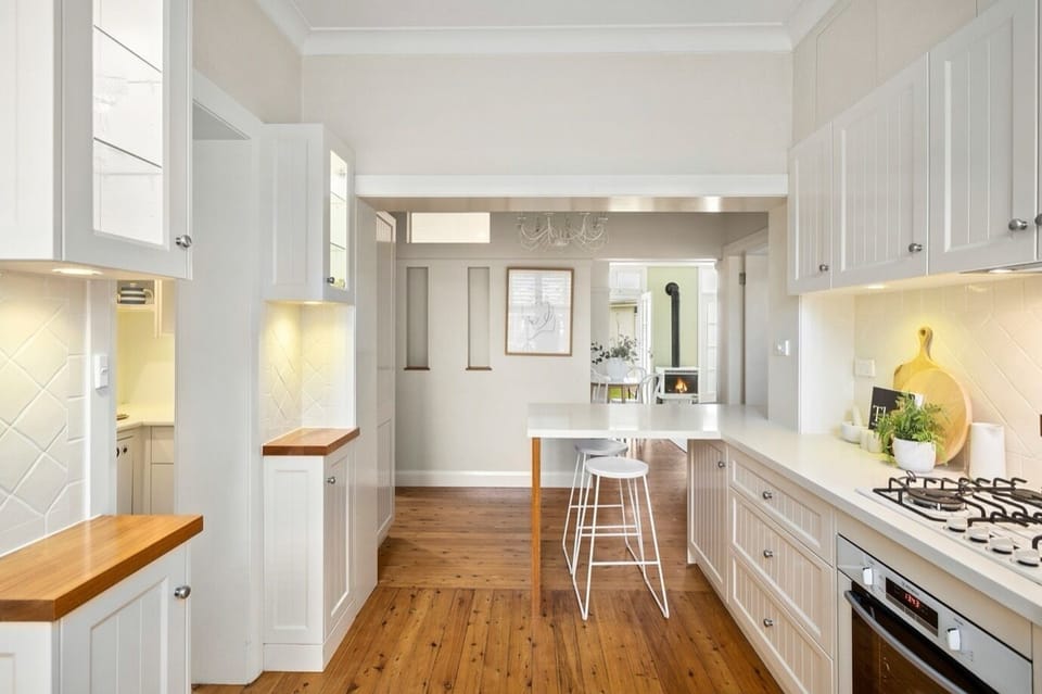 Breakfast bar. Butlers pantry on left.