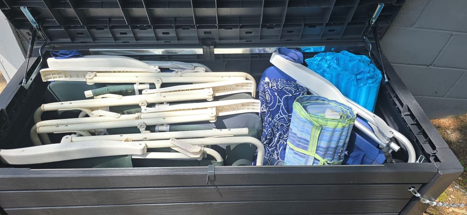 Beach chairs and lounge mats.