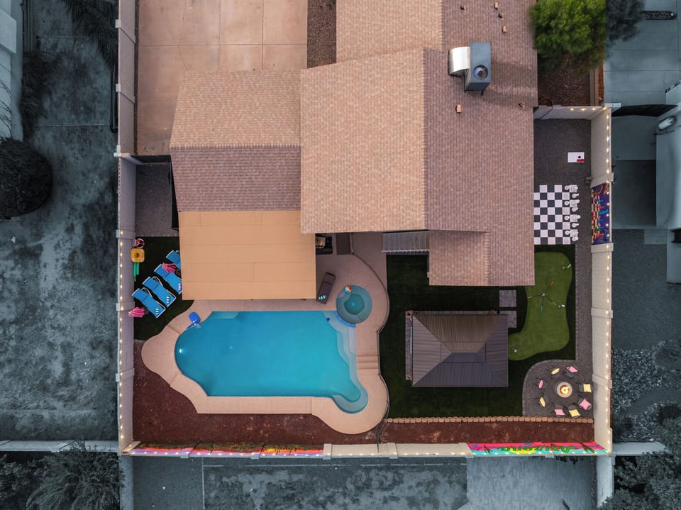 Bird's-eye view of your private backyard resort
