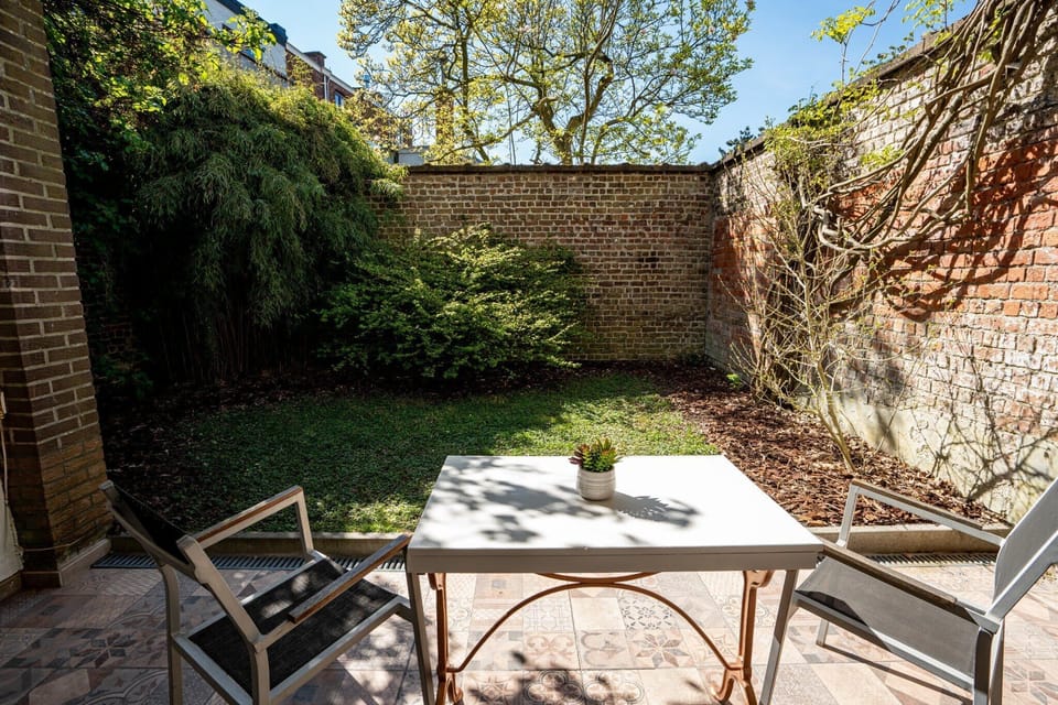 Private courtyard with peaceful morning sunlight.