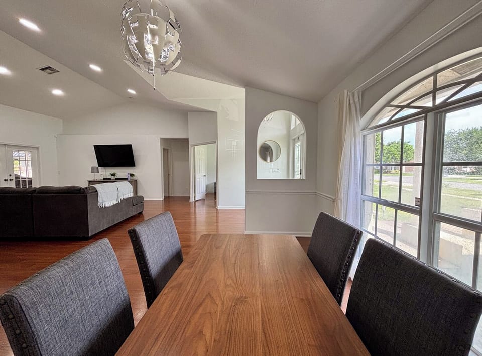 The inside dining area is a great place to have meals or play games together.