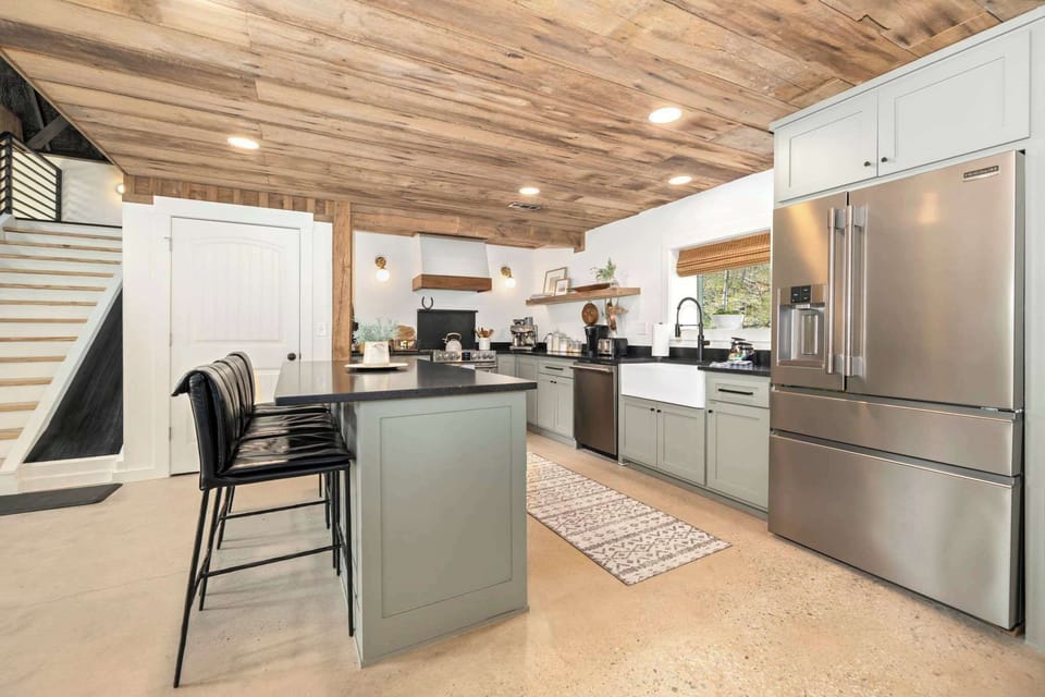 The kitchen is fully stocked to cook a meal or just enjoy a cup of coffee.