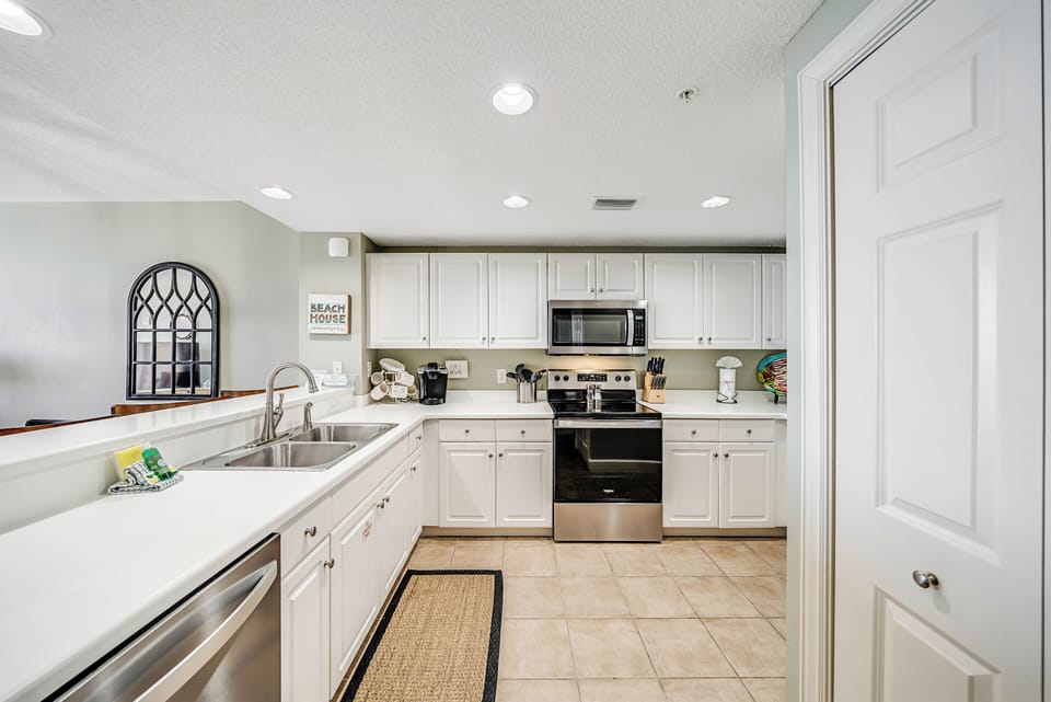 The fully equipped kitchen features stainless-steel appliances and has everything you need to prepare meals for family & friends.