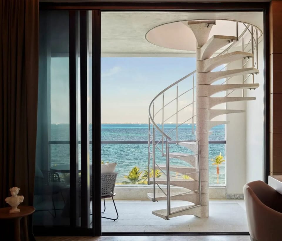 Step outside to ocean breezes and a striking spiral staircase.