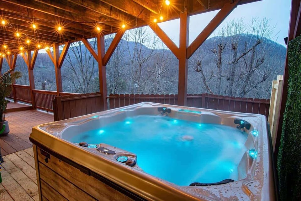 The upper deck might be a better viewpoint, but we promise the views are fantastic while immersed in the hot tub.