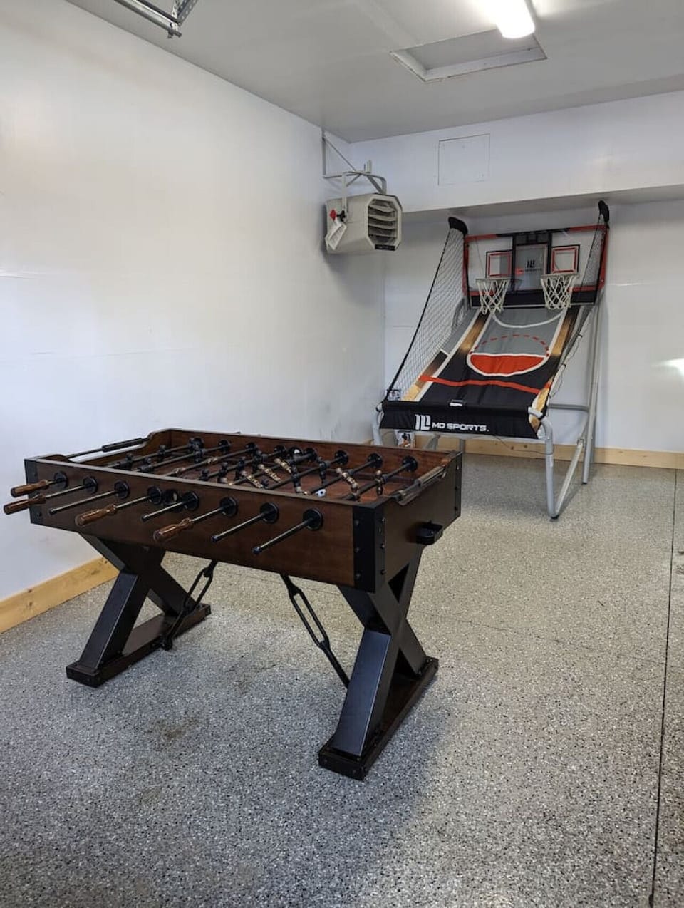 Garage with Foosball and Basketball