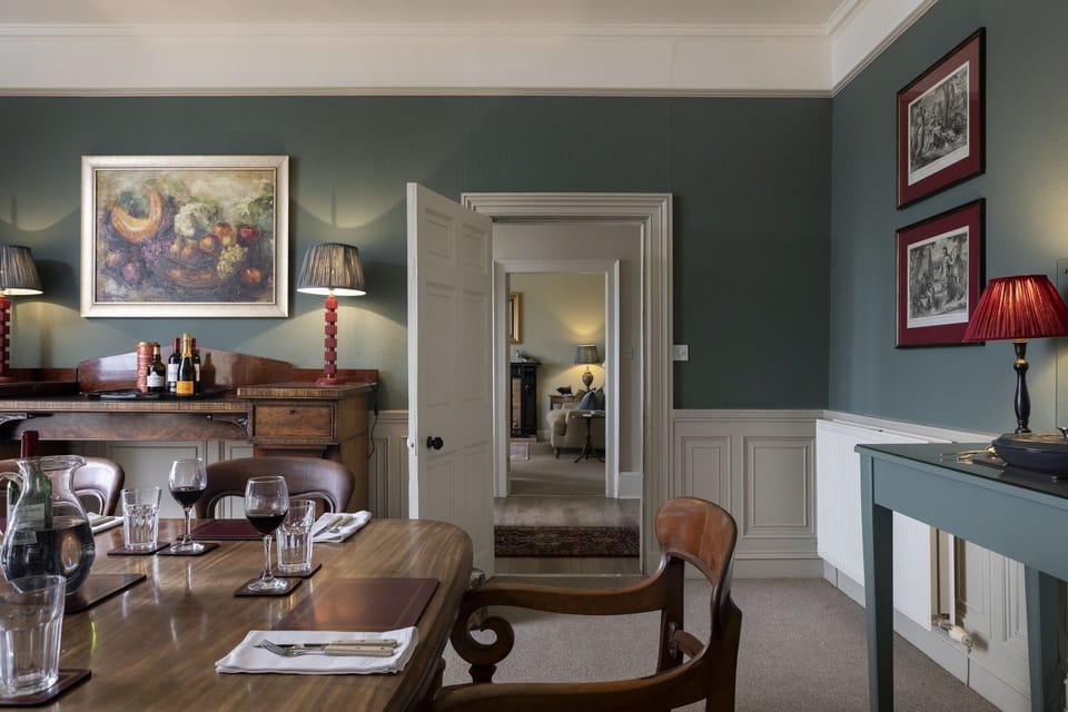 New Ladykirk Farmhouse - a view from the formal dining room towards the drawing room