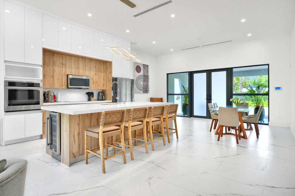 Modern Open Kitchen with Bar Stools