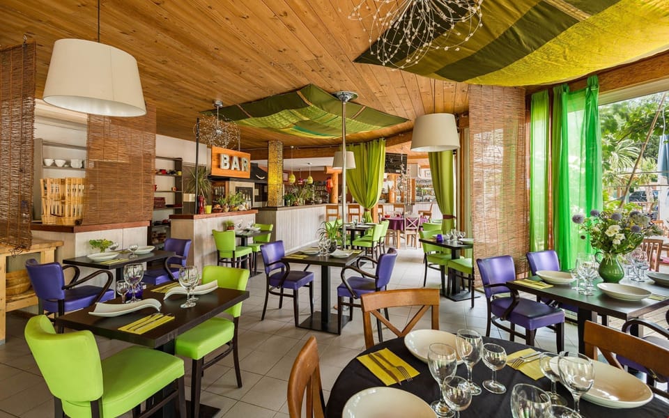 Curb your appetite by eating at the on-site restaurant.