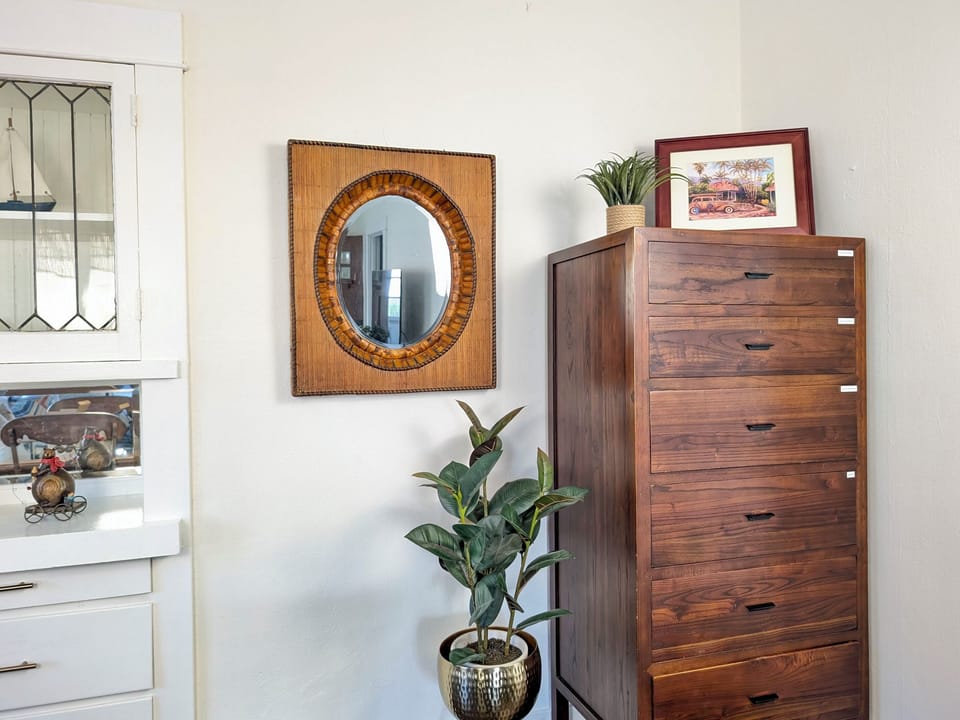 Convenient linen storage and organization space.