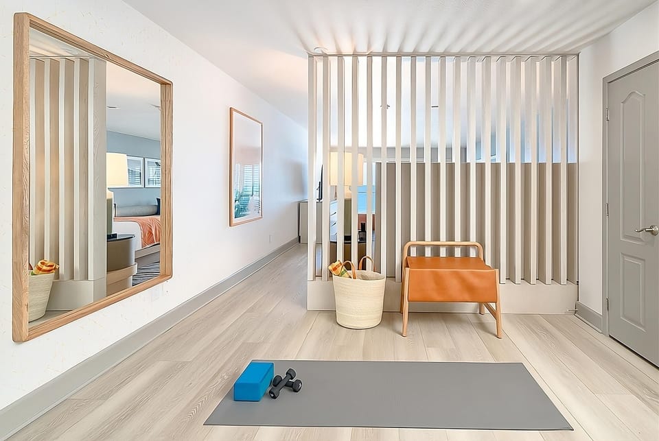 Recharge with an easy in-room stretch and light workout.