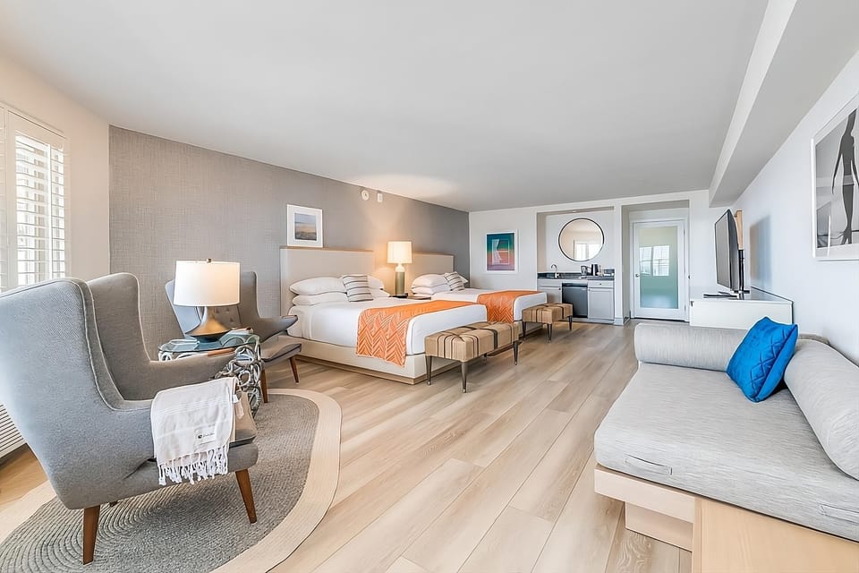 Stretch out in a spacious studio with cozy lounge seating