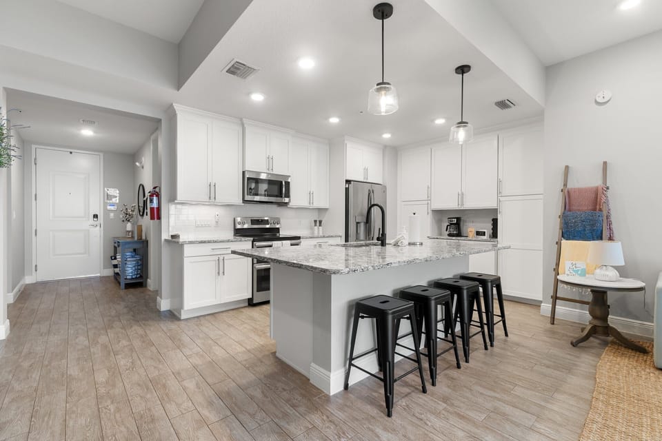 Step into comfort, where our fully stocked kitchen is the first to make you feel at home.