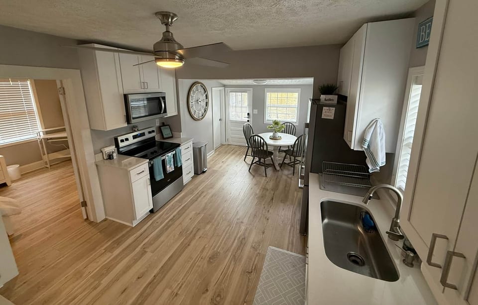 Kitchen flows into eating area