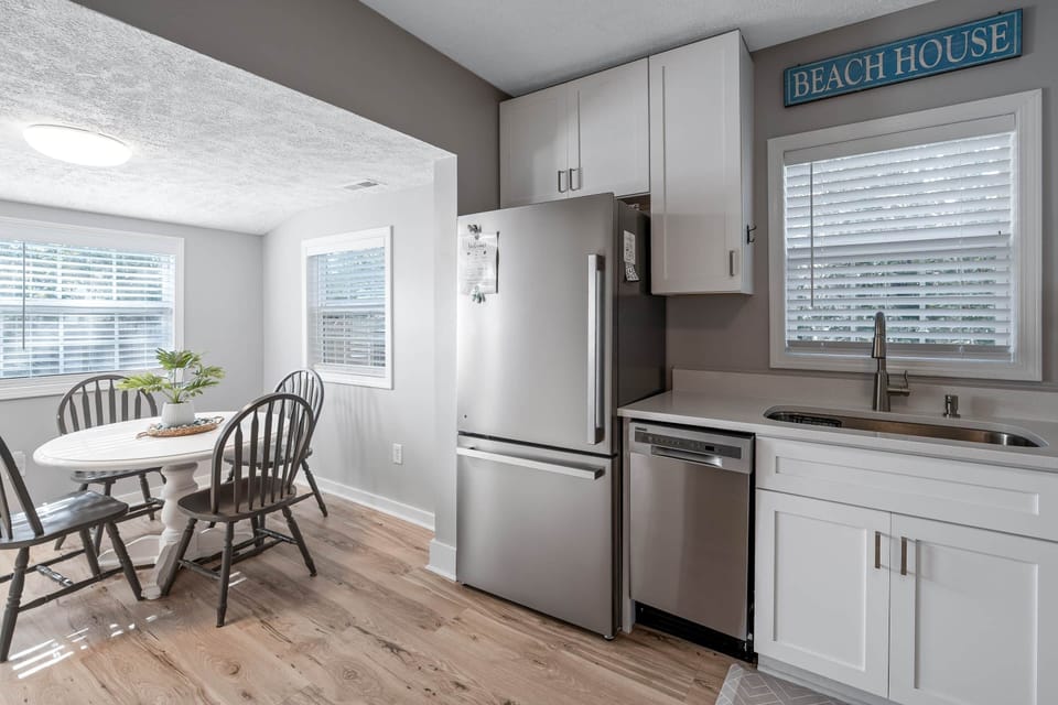 Kitchen flows into eating area