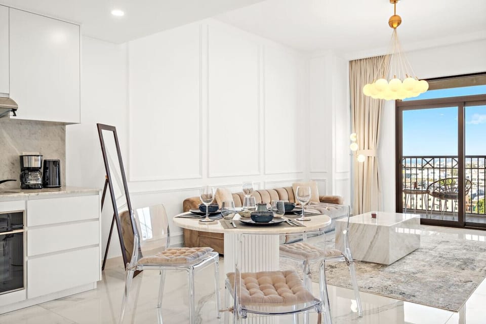 Dining Area: Elegant space with chic decor, perfect for meals and relaxing views of Dubai!