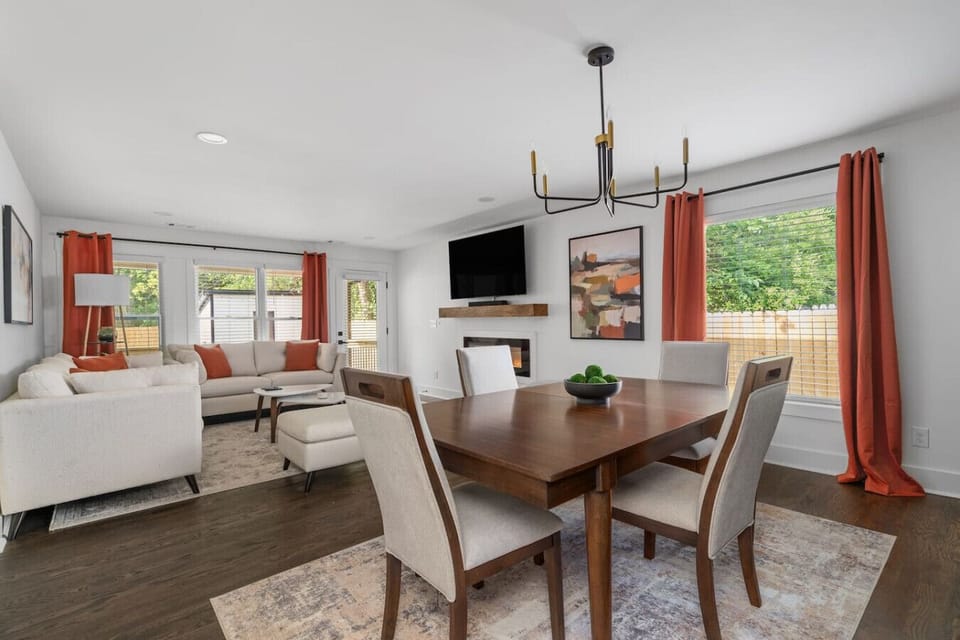 Dining table has the option to sit up to 8 people.