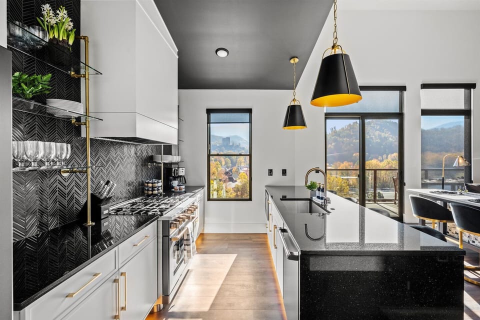 Spacious and scenic wide kitchen with majestic mountain views