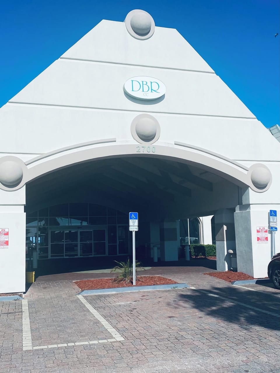 Front of building.
