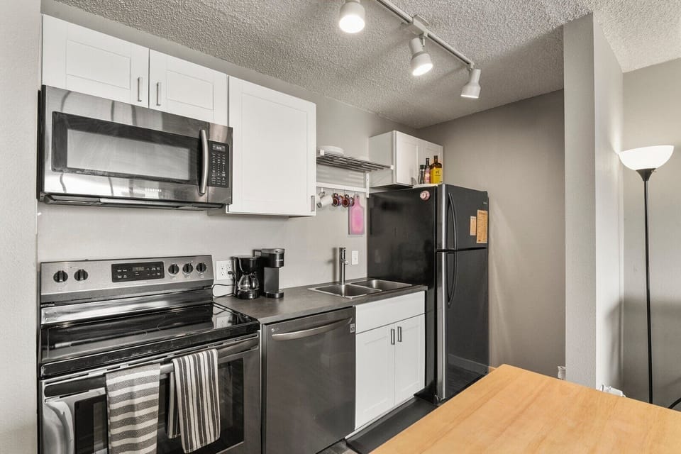 Enjoy homecooked meals in the kitchen, equipped with everything needed for an extended stay!
