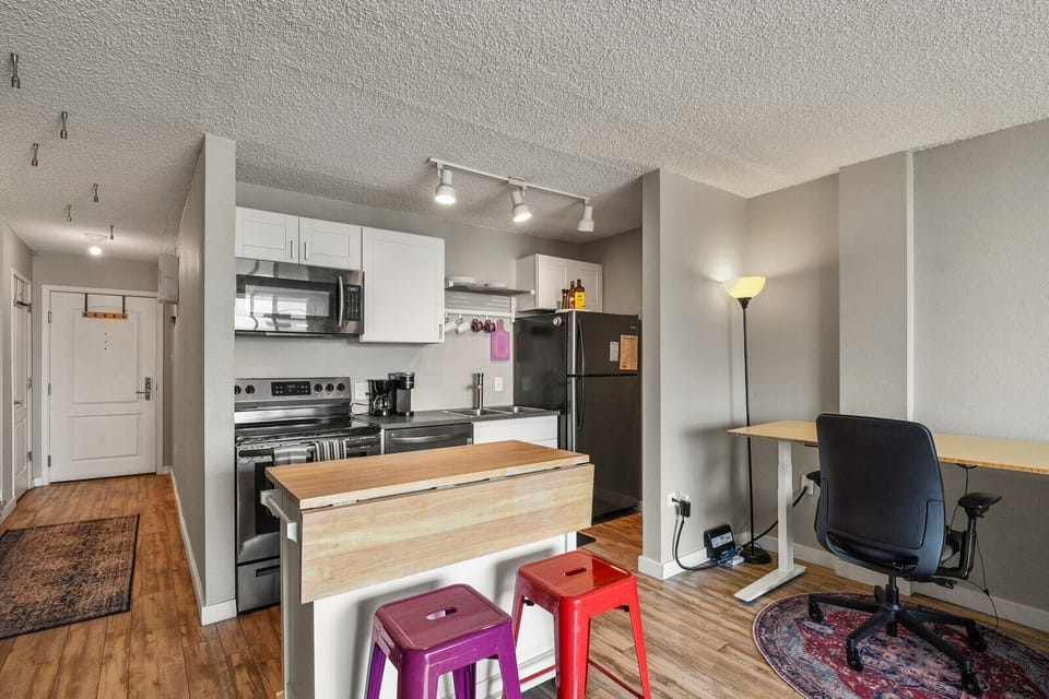 Enjoy homecooked meals in the kitchen, equipped with everything needed for an extended stay!