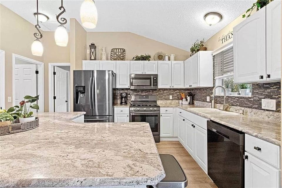Plenty of kitchen space for meal preparation. 