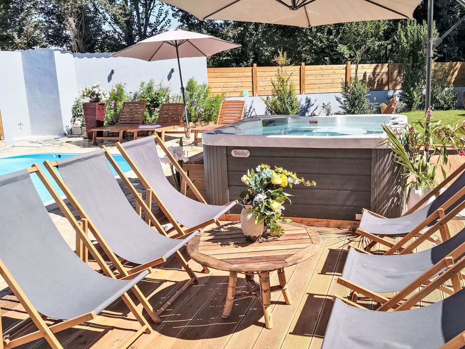 Furniture, Outdoor Furniture, Umbrella, Chair, Swimming Pool, Outdoor Table, Table, Resort, Deck, Eco Hotel