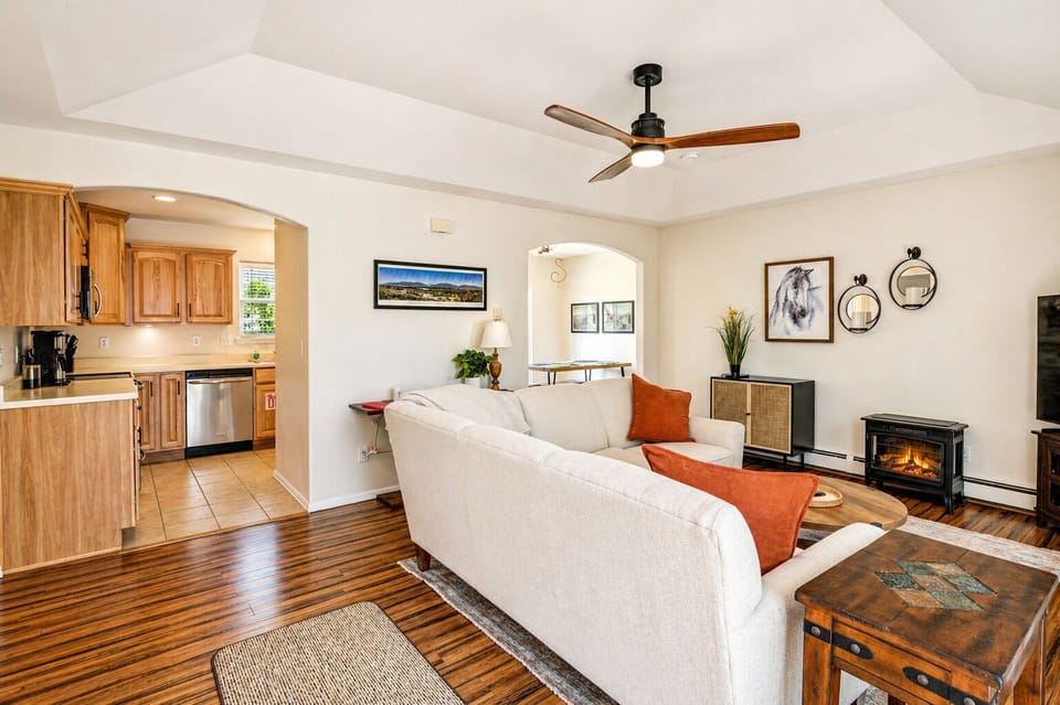 Seamless flow between living, dining, and kitchen spaces