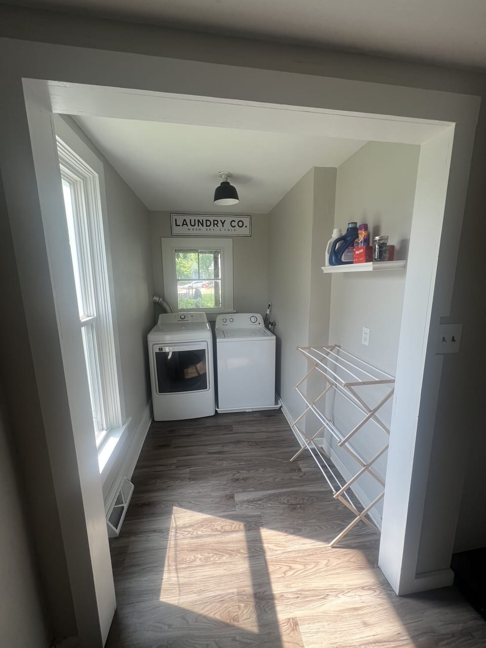 Laundry Area with Washer and Dryer. 