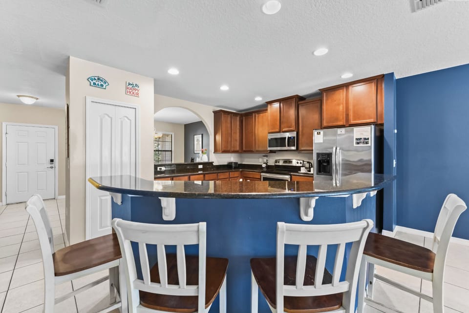 KITCHEN:  Fully Equipped Kitchen with Seating for 4 at Kitchen Island