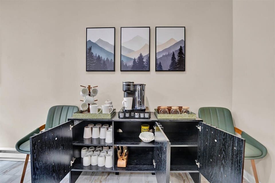 Brew your perfect morning cup with everything you need—mugs, pods, and peaceful mountain vibes.
