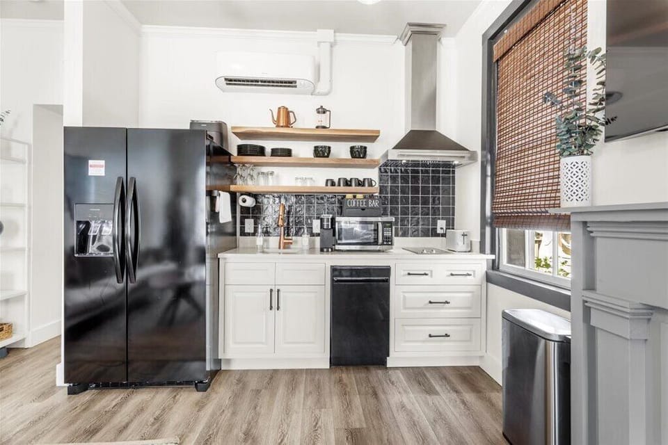 It'll be hard to resist the delicious restaurants just steps away, but if you prefer to stay in, the space features an efficiency kitchen—compact yet well-stocked with cooking essentials.