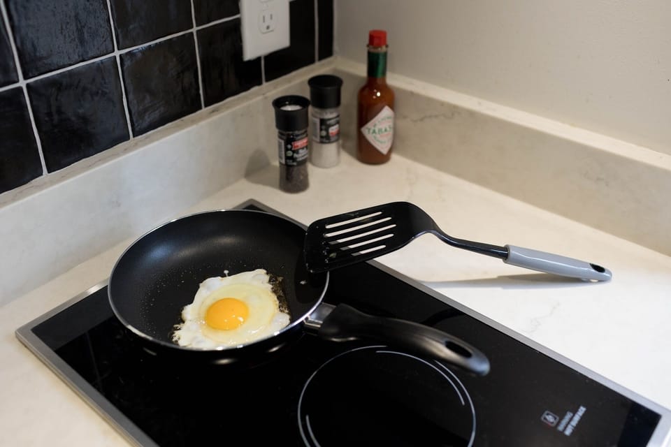 The kitchen is well-stocked with everything you need for cooking up a great meal.