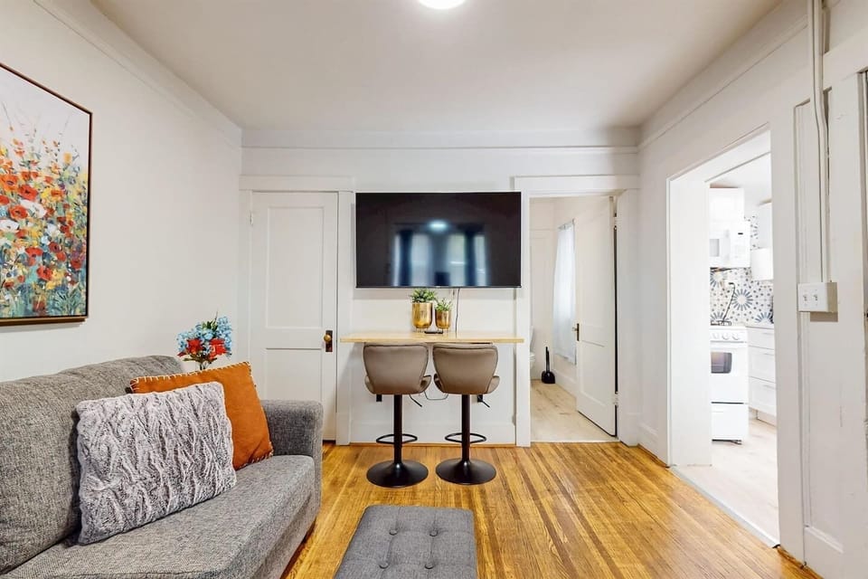 Stool seating which can be used as a work area, or dining area.