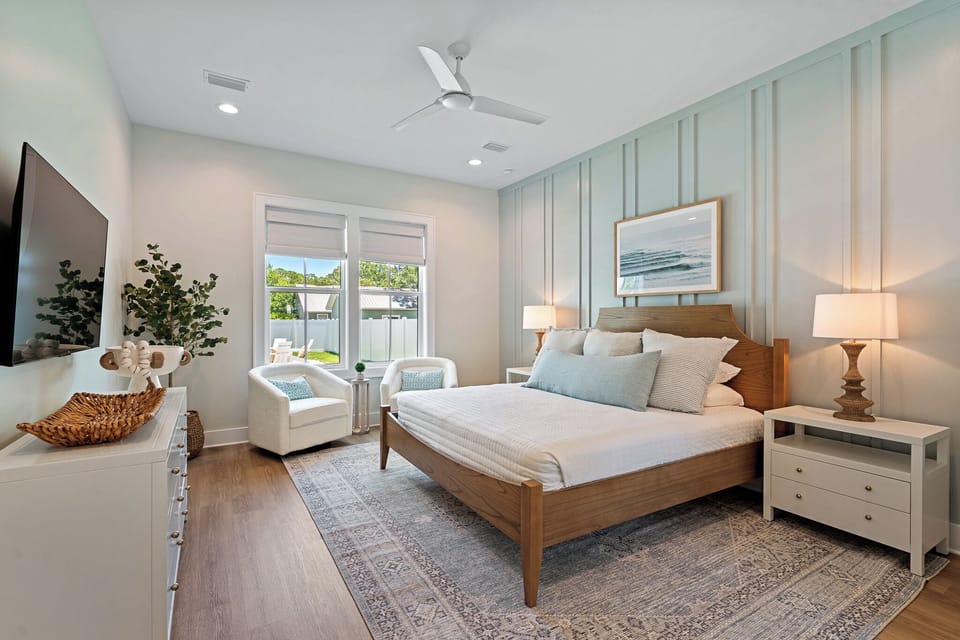 Retreat to your serene primary suite — restful luxury after beach days