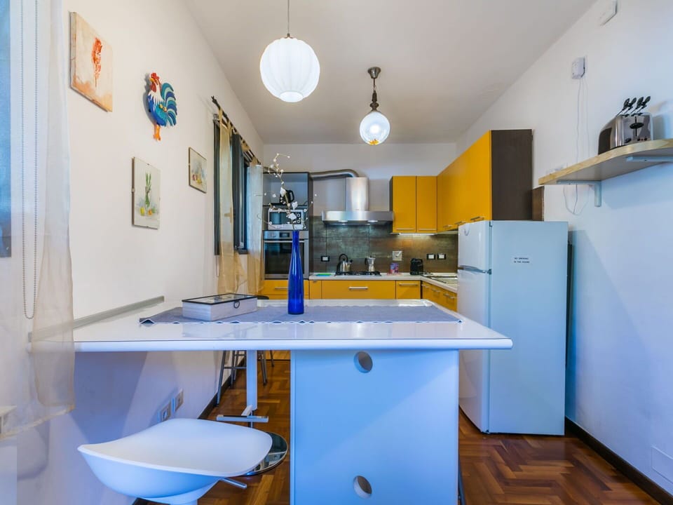 Interior Design, Kitchen, Flooring, Furniture, Wall, Floor, Ceiling, Countertop, Wood, Kitchen Appliance