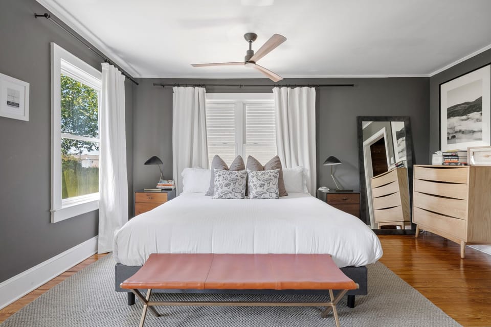 Primary Bedroom with King Size Bed | Shep Shack | IOP Escapes Vacation Rentals | 406 Palm Blvd Isle of Palms SC
