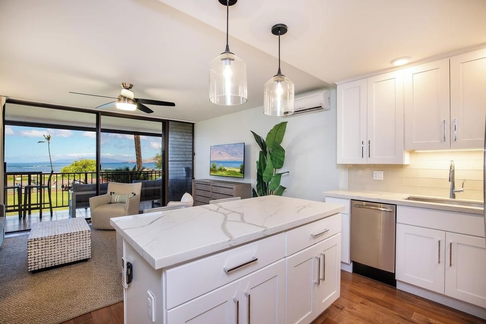 Kitchen island with ocean views from the kitchen