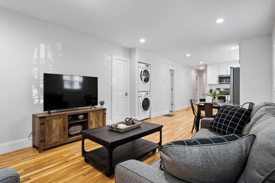 Cozy living room with great sofas and a smart TV. We offer several streaming services but you're welcome to log into any of your own.