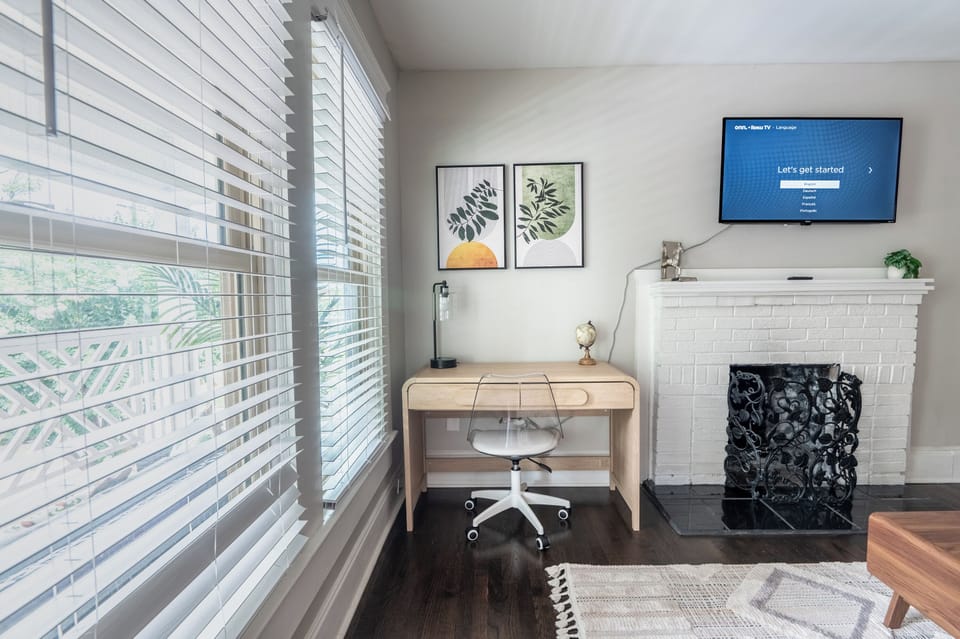 Work-from-home ready space with desk and smart TV